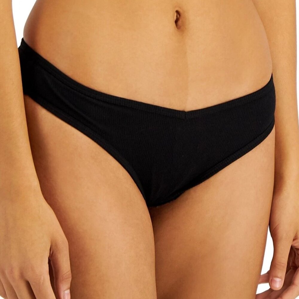 NWT Jenni 1-Pack Women's Ribbed Knit Thong Panty Underwear, Black